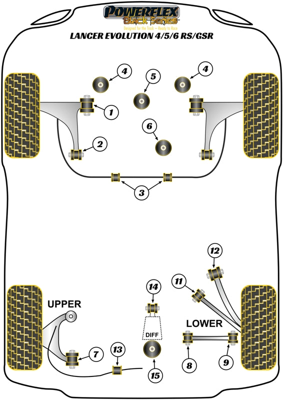 Powerflex Black - Lancer Evolution IV, V & VI RS/GSR (1996 - 2001) - Rear Diff Rear Mounting Bush - PFR44-121BLK