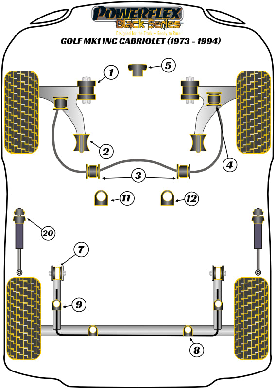 Powerflex Black - Golf MK1 inc Cabriolet (1973 - 1994) - Front Anti Roll Bar Inner Bush 17mm - PFF85-216-17BLK