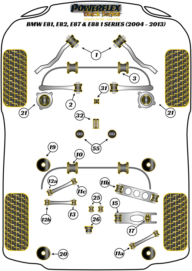 Powerflex Black - E81, E82, E87 & E88 (2004 - 2013) - Front Radius Arm To Chassis Bush Caster Adjust - PFF5-401GBLK