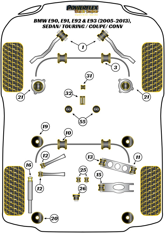 Powerflex Black - E82 1M Coupe (2010 - 2012) - Engine Mount Insert Kit - PFF5-4020BLK