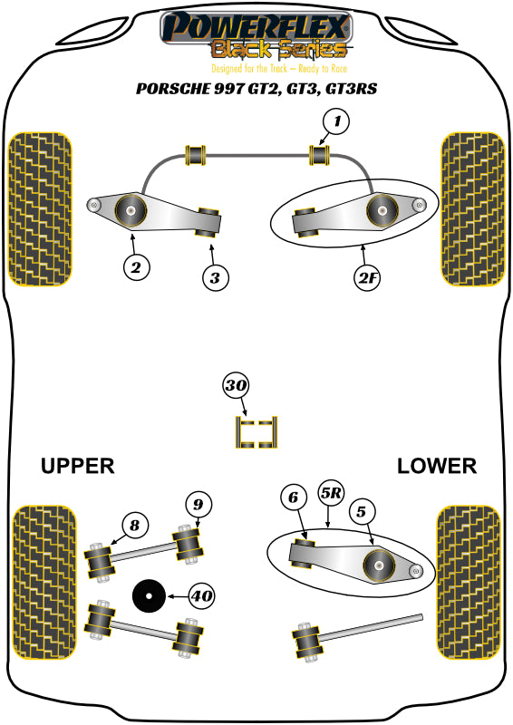 Powerflex Black - 997 GT2, GT3 & GT3RS (2006-2013) - Front Track Control Arm Caster Offset Outer Bush - PFF57-502GBLK