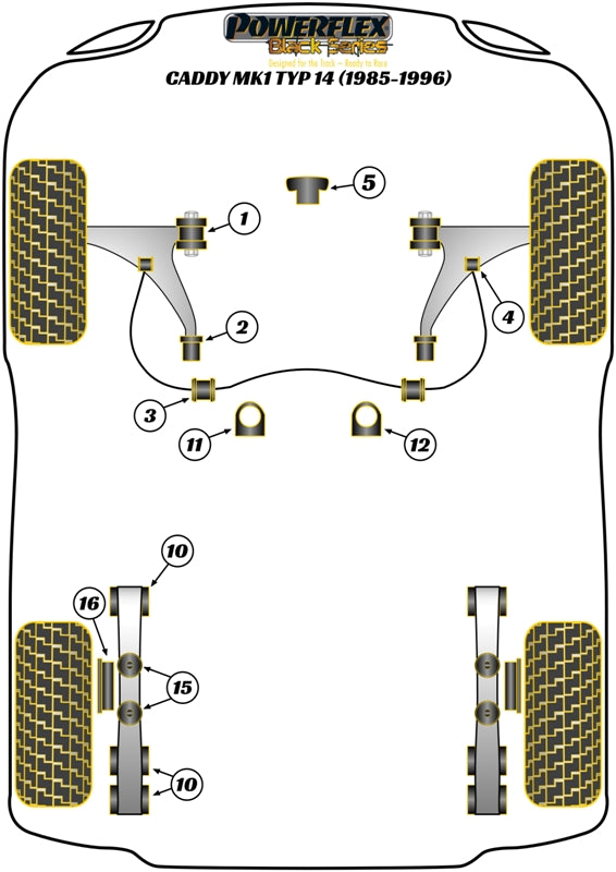 Powerflex Black - Caddy Mk1 Typ 14 (1985-1996) - Front Anti Roll Bar Outer Bush 22mm - PFF85-215-22BLK