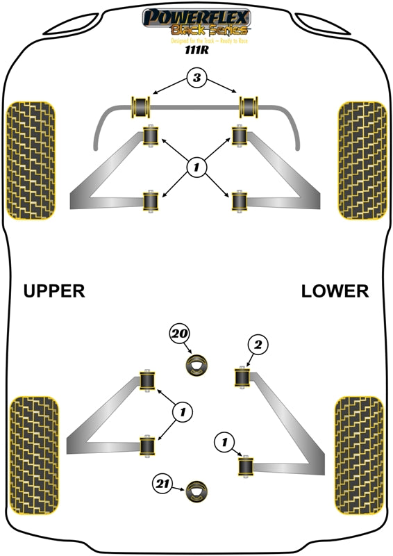 Powerflex Black - Elise 111R (2001-2011) - Front Anti Roll Bar Bush 25.4mm - PFF34-203-25.4BLK