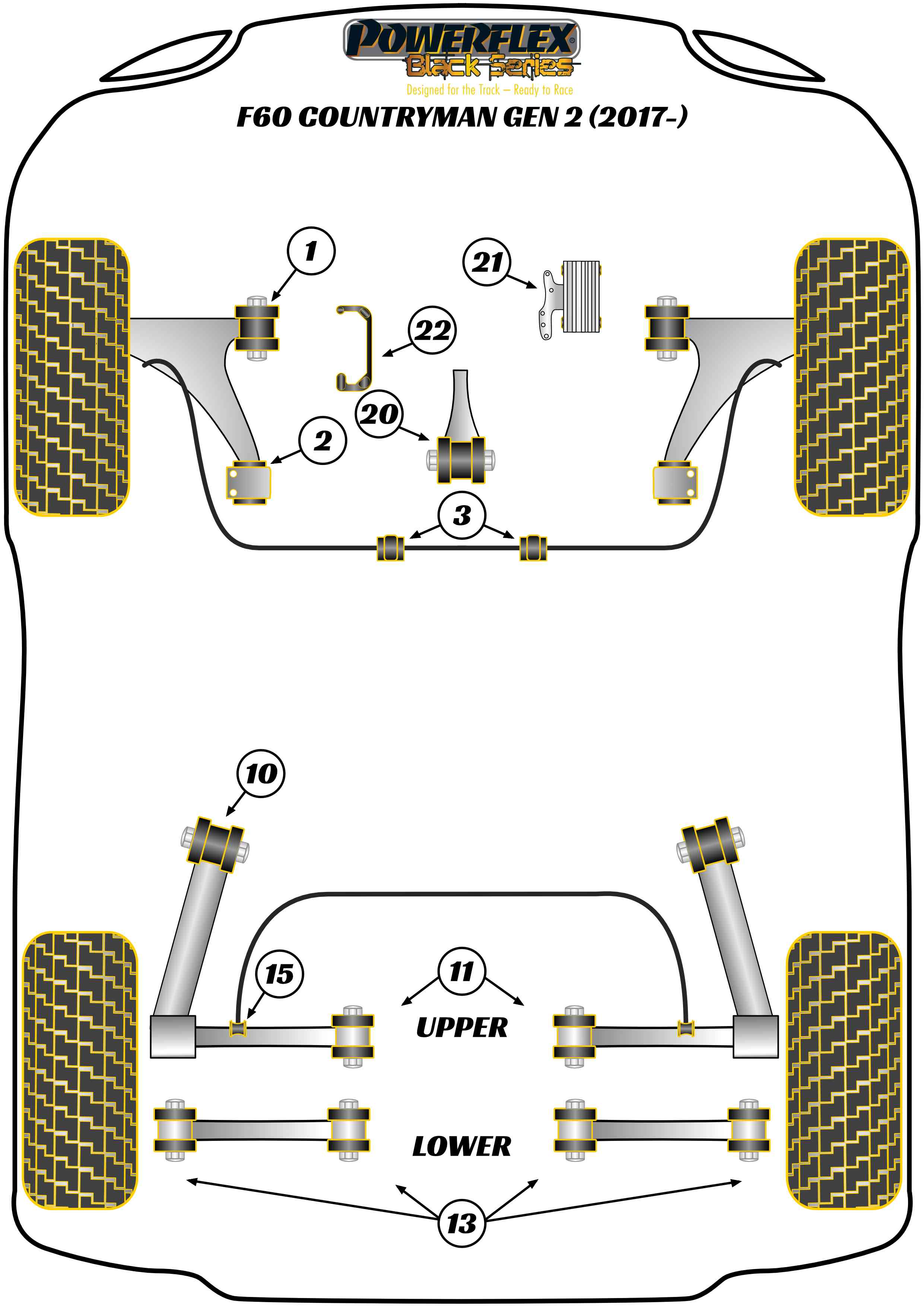 Powerflex Black - F60 Countryman Gen 2 (2017 - ON) - Lower Engine Mount Large Bush - PFF5-1320BLK