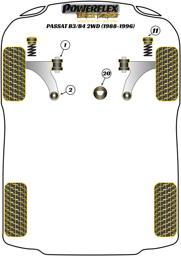 Powerflex Black - Passat B3/B4 2WD (1988 - 1996) - Front Lower Engine Mounting Bush & Inserts - PFF85-280BLK