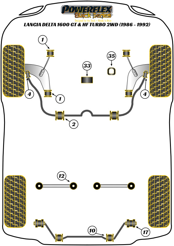 Powerflex Black - Delta 1600 GT & HF Turbo 2WD (1986-1992) - Front Anti Roll Bar Inner Bush 24mm - PFF30-303-24BLK