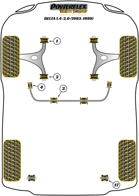 Powerflex Black - Delta 1.4-2.0 (1993-1999) - Front Anti Roll Bar To Chassis Bush 22mm - PFF16-603-22BLK