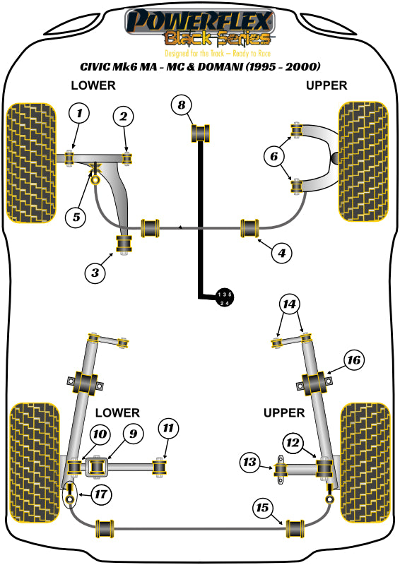 Powerflex Black - Civic Mk6 MA-MC inc Aerodeck & Domani (1995-2005) - Gear Linkage To Gearbox Mount - PFF25-108BLK