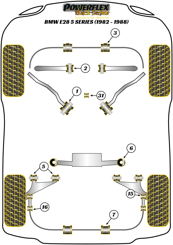 Powerflex Black - E28 (1982 - 1988) - Front Anti Roll Bar Mounting Bush 25mm - PFF5-310-25BLK