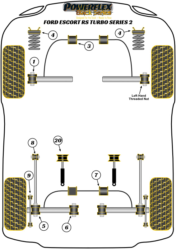 Powerflex Black - Escort RS Turbo Series 2 (1986 - 1990) - Rear Wishbone To Hub Bushes - PFR19-219BLK