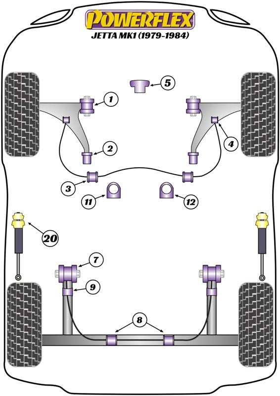 Powerflex Road+Black - Jetta MK1 A1 (1979-1984) - PowerAlign Camber Bolt Kit (12mm x 60mm) - PFA100-12