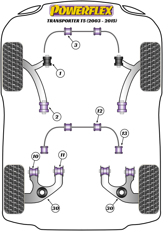 Powerflex Road - T5 Transporter inc. 4Motion (2003-2015) - Rear Anti Roll Bar Bush to Chassis 22mm - PFR85-1312-22