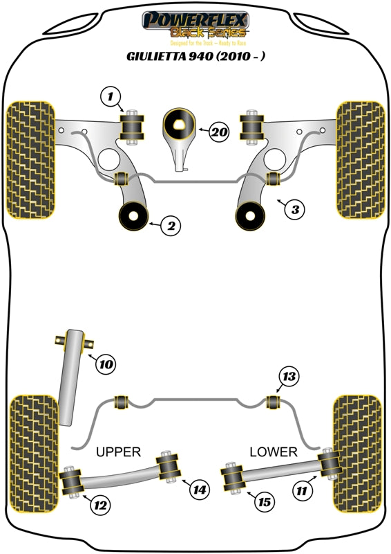 Powerflex Black - Giulietta 940 (2010 - 2020) - Rear Trailing Arm to Hub Upper Bush  - PFR1-1012BLK