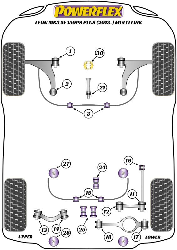 Powerflex Road - Leon MK3 5F 150PS plus (2013-2020) Multi Link - Lower Torque Mount Small Bush  - PFF3-1326