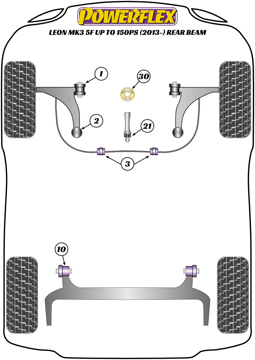 Powerflex Road - Leon MK3 5F upto 150PS (2013-2020) Rear Beam - Lower Torque Mount Small Bush - PFF3-1321