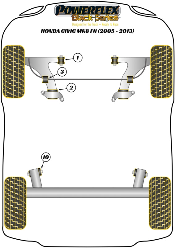 Powerflex Black - Civic Mk8 FK/FN inc. Type-R (2005 - 2012) - Front Wishbone Rear Bush - PFF25-502BLK