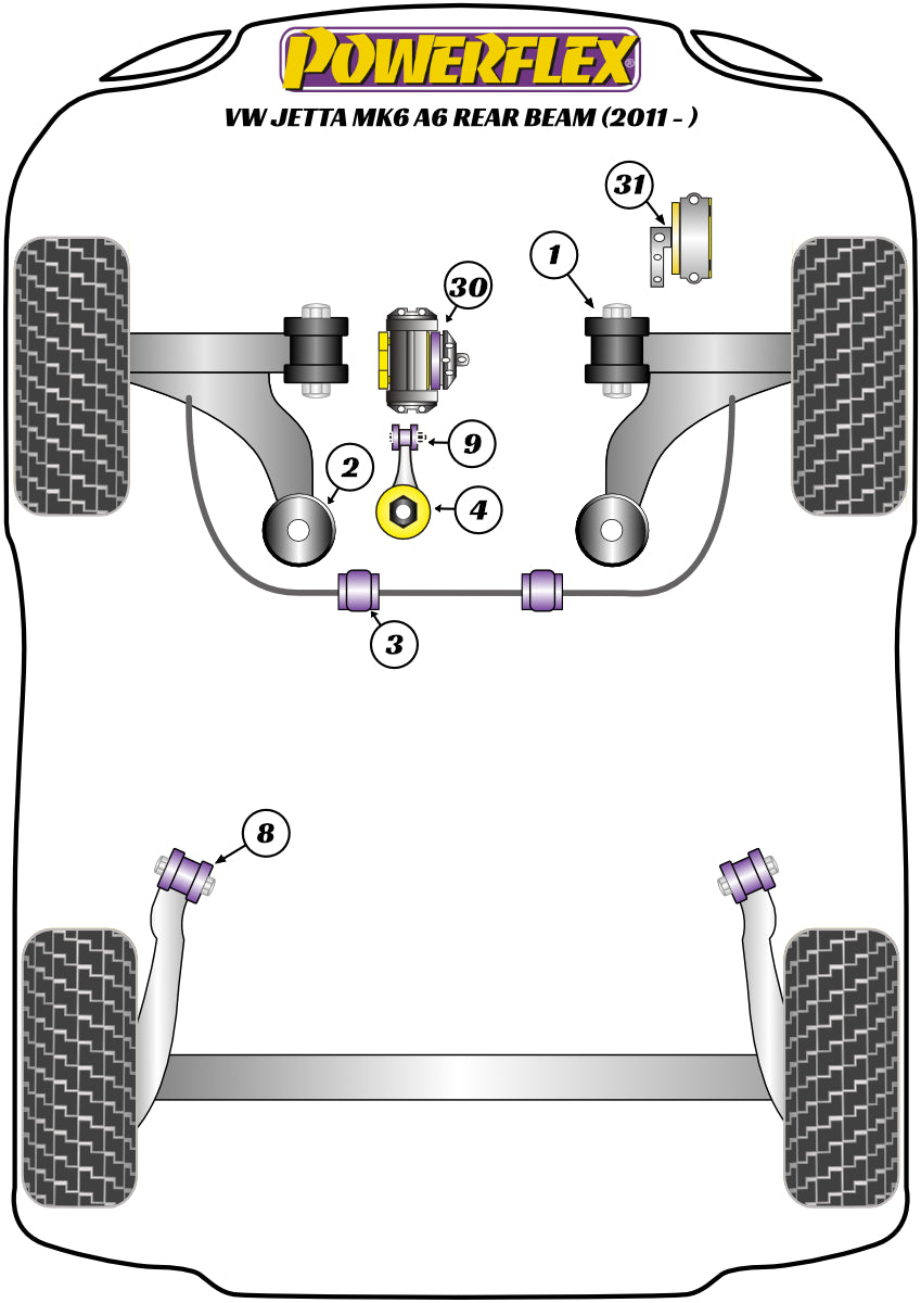 Powerflex Road - Jetta MK6 A6 Rear Beam  - Jacking Point Insert Kit of 4 - PF3-1663K