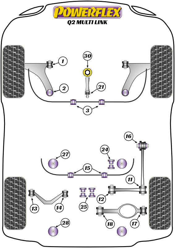 Powerflex Road - Q2 4WD Quattro MULTI LINK - Rear Trailing Arm Bush - PFR85-816