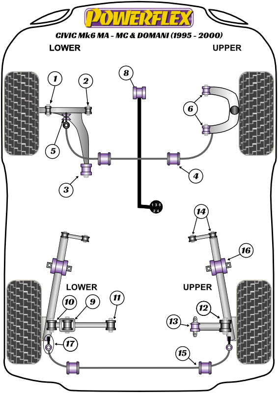 Powerflex Road - Civic Mk6 MA-MC inc Aerodeck & Domani (1995-2005) - Rear Upper Arm Outer Bush - PFR42-612