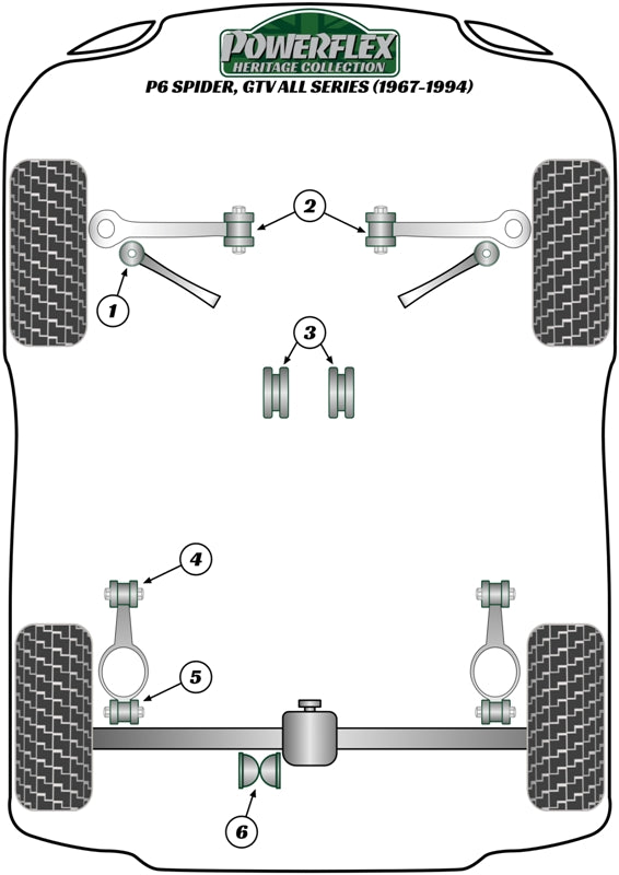 Powerflex Heritage - 105/115 Spider all series (1967-1994) - Rear T-Bar to Diff Mounting Bush - PFR1-305H