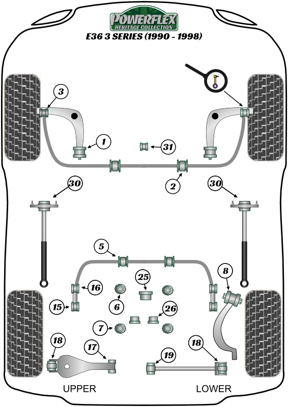 Powerflex Heritage - E36 inc M3 (1990 - 1998) - Rear Shock Top Mount Bracket and Bush 12mm - PFR5-5630-12H
