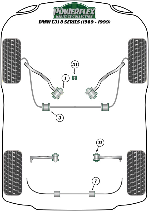 Powerflex Heritage - E31 (1989 - 1999) - Rear Anti Roll Bar Mounting Bush 15.5mm - PFR5-308-15.5H