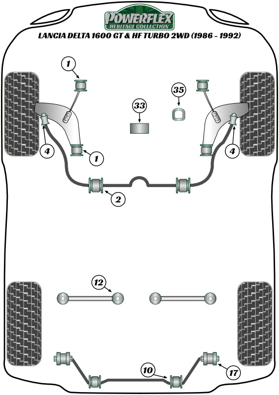 Powerflex Heritage - Delta 1600 GT & HF Turbo 2WD (1986-1992) - Rear Anti Roll Bar Bush 15mm - PFR30-310-15H