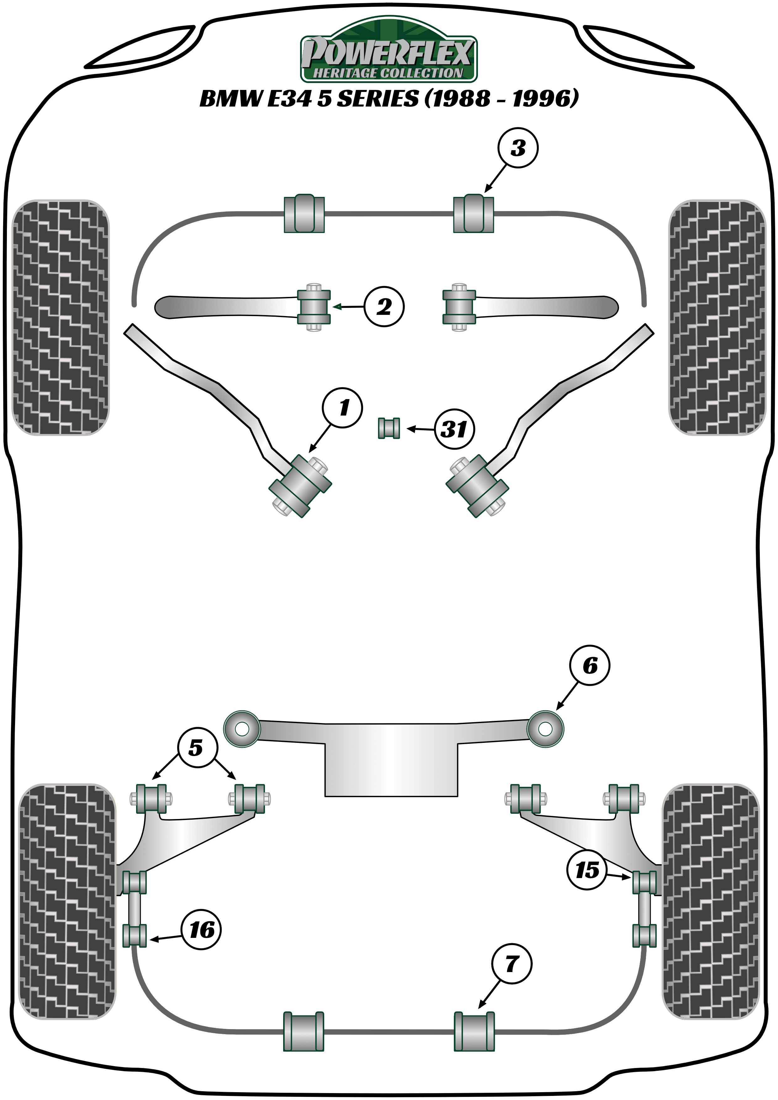 Powerflex Heritage - E34 (1988 - 1996) - Front Lower Control Arm Inner Bush - PFF5-620H